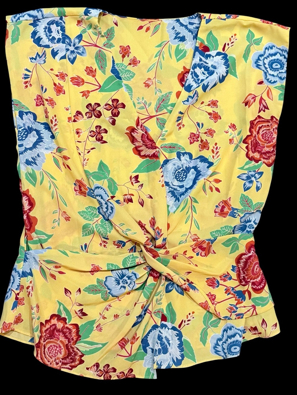 Women’s Strapless Twist Front Tube Top Yellow Multicolor Floral Sleeveless